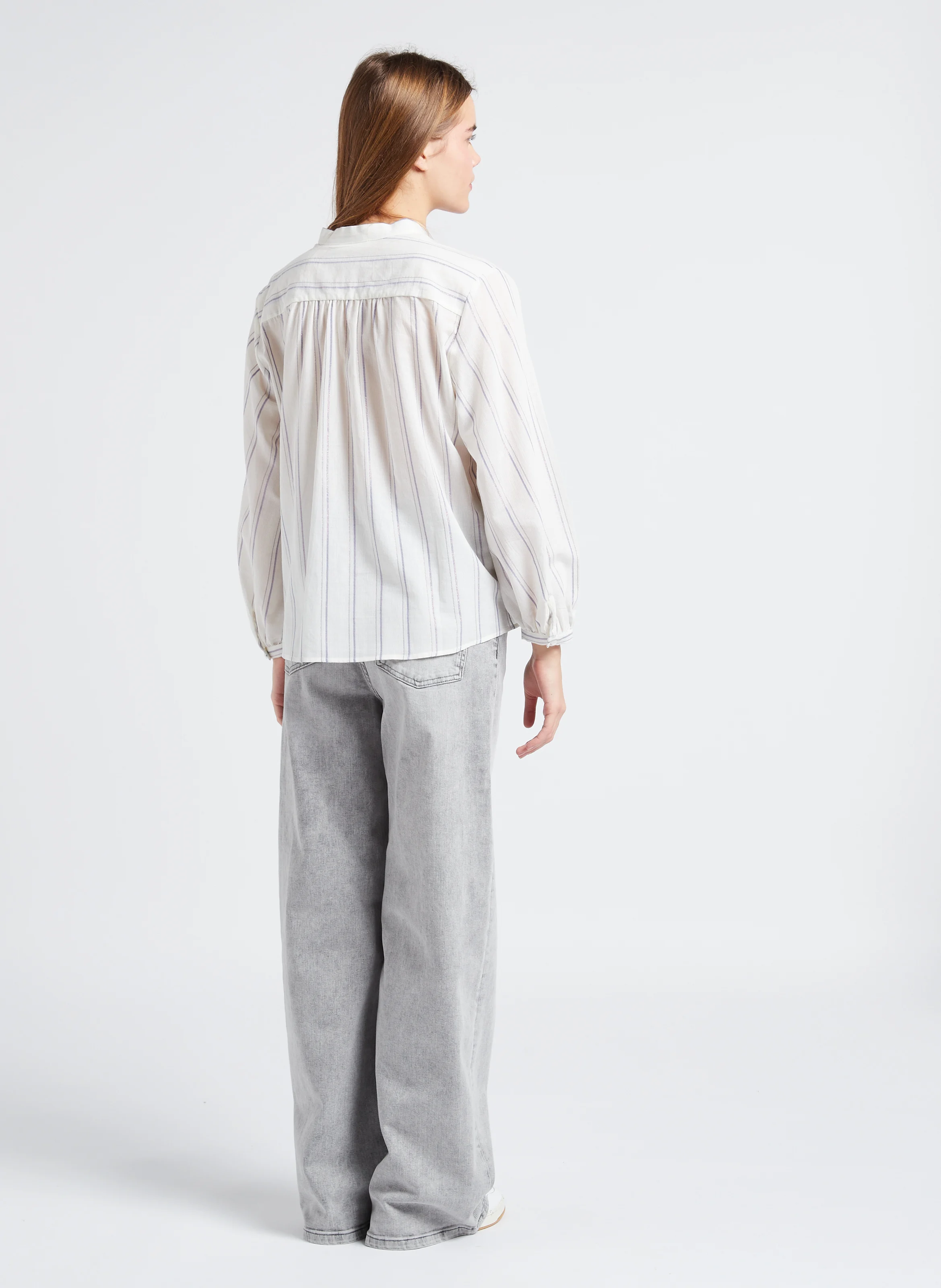 LINA - Jean ample taille haute en coton mélangé | Gris