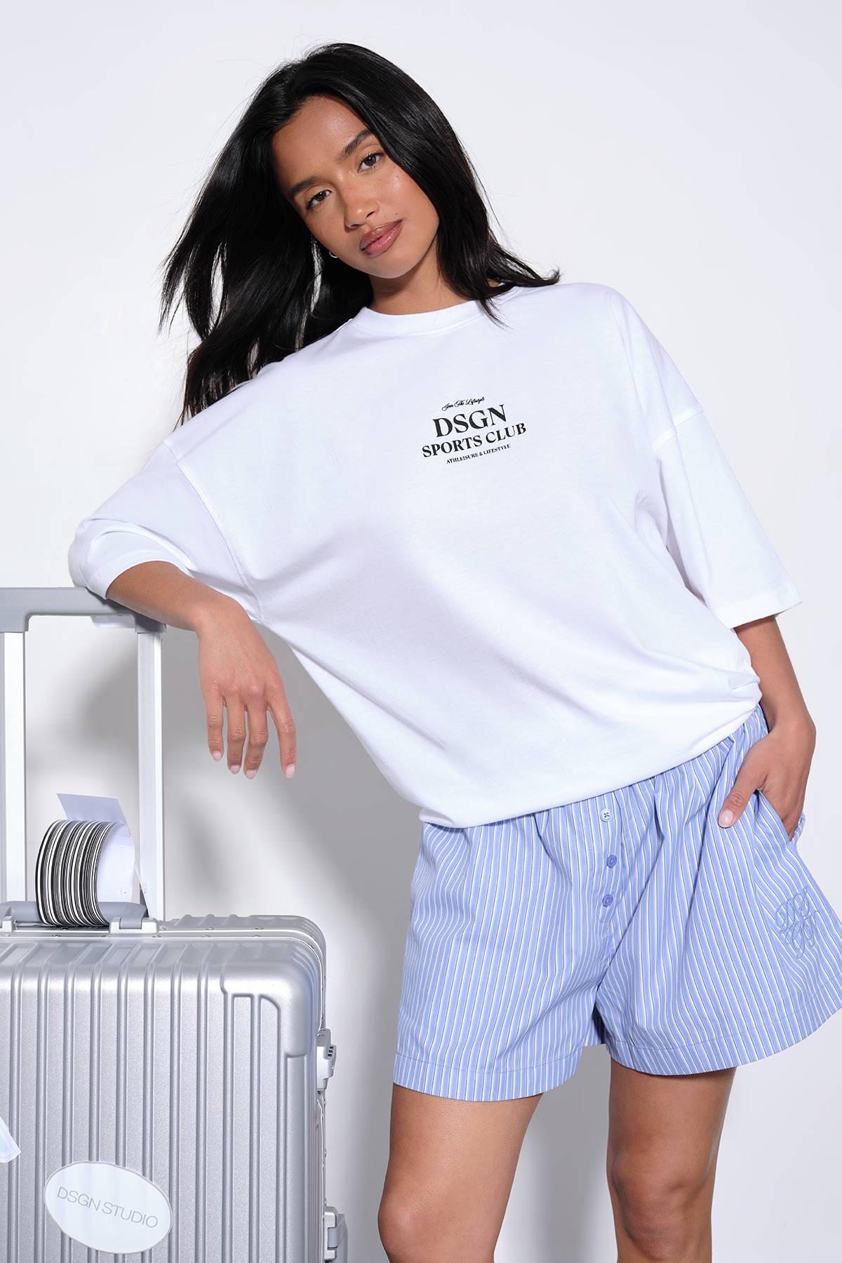 Short Popeline À Rayures Avec Boutons Henley Dsgn Studio