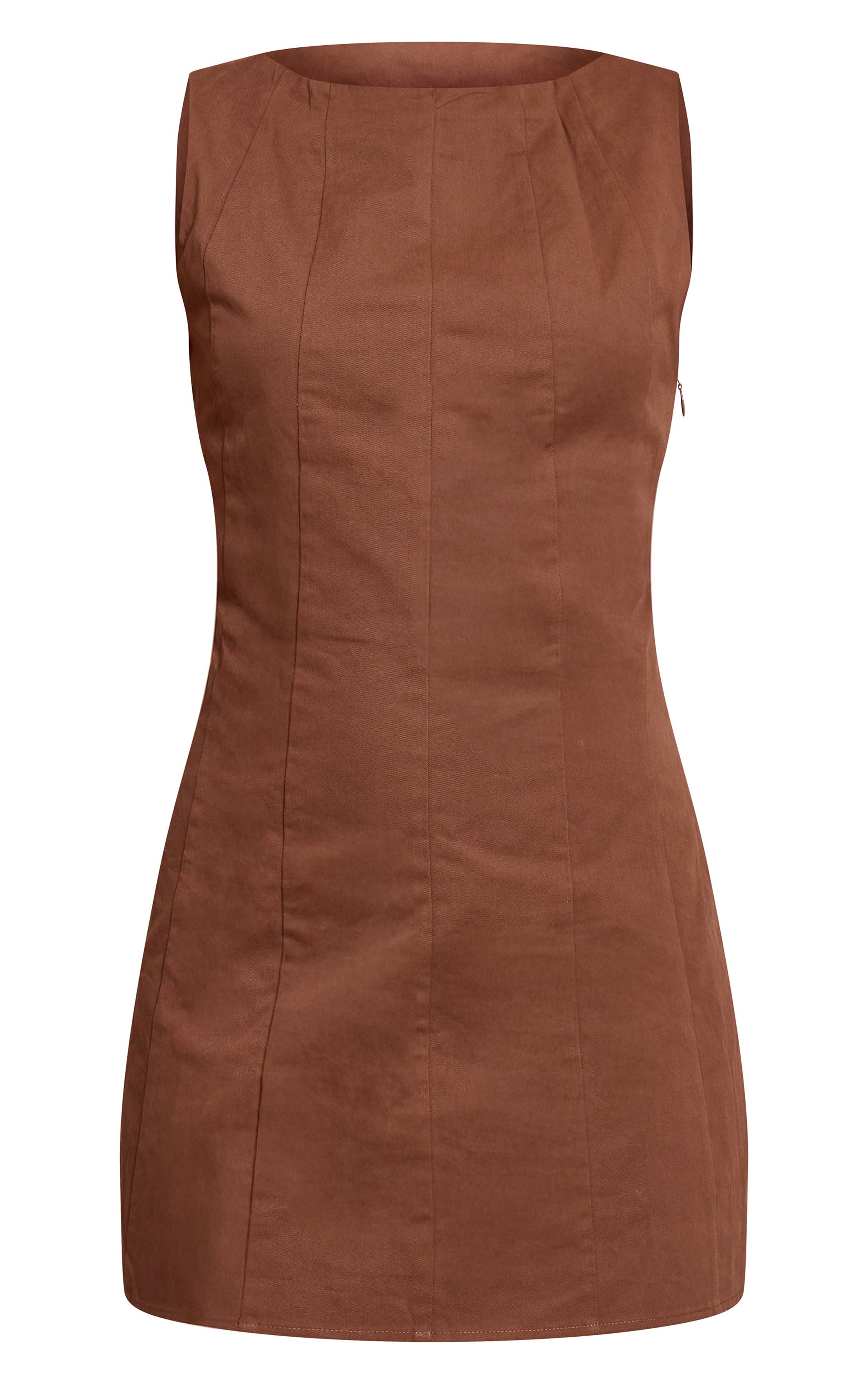 Chocolat Robe Moulante Sans Manches En Tissu Tissé À Col Bateau