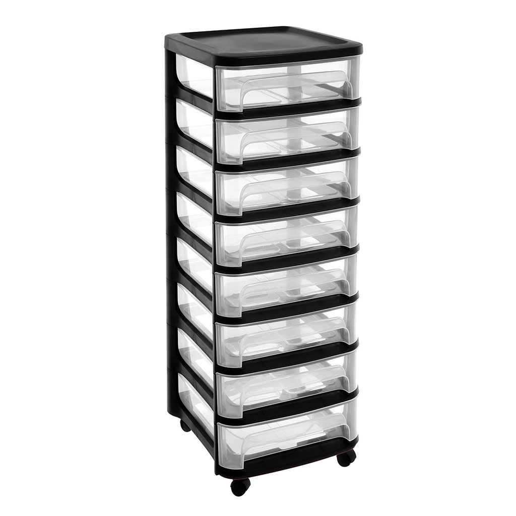Tour de rangement 8 tiroirs noire 32x37x83cm