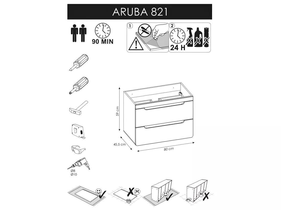 Meuble sous lavabo de salle de bain - Chêne artisanal doré et blanc brillant - L80-H59-P46 - ARRIBA
