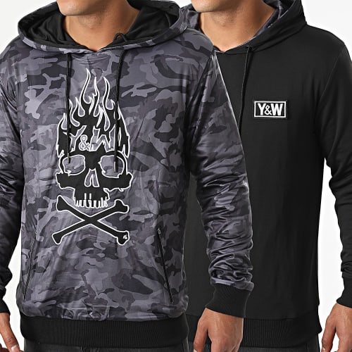 Sweat Capuche Skullz Noir Gris Anthracite Camouflage Réversible