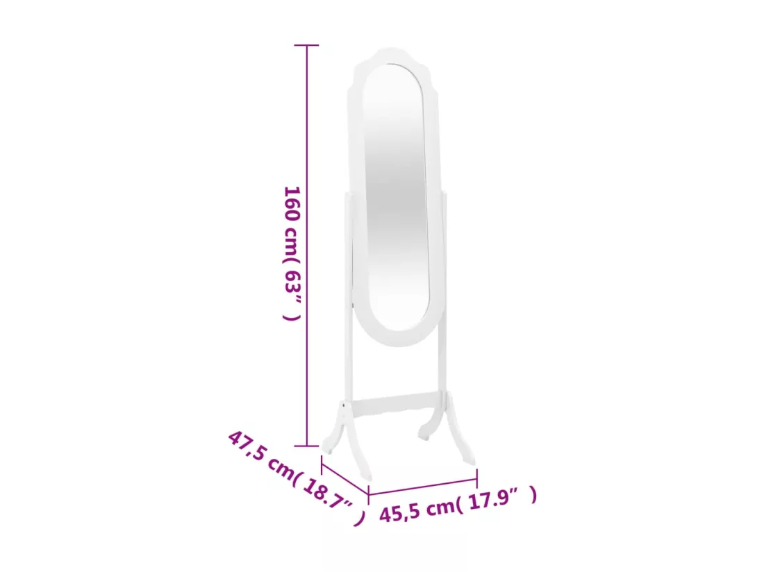 Miroir sur pied blanc 45,5x47,5x160 cm bois d'ingénierie