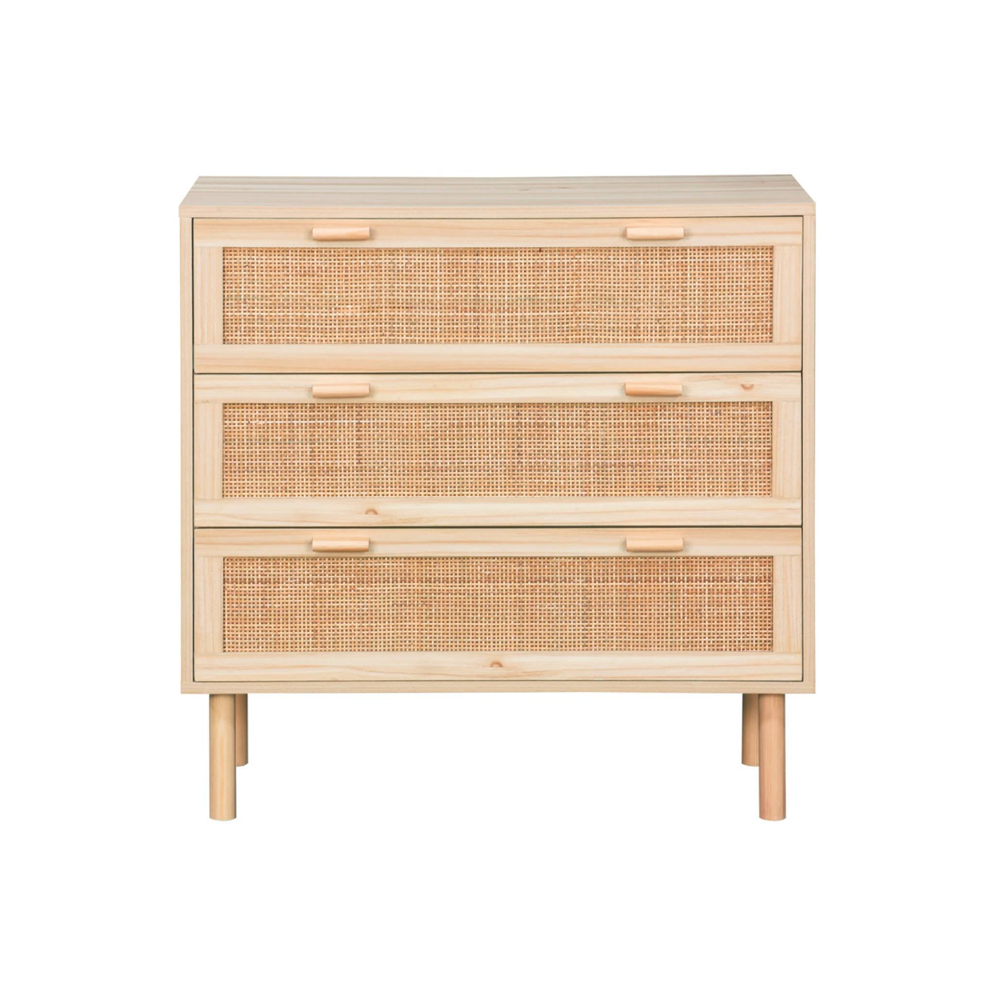 sweeek - Ladekast met 3 lades, rotan en houteffect.