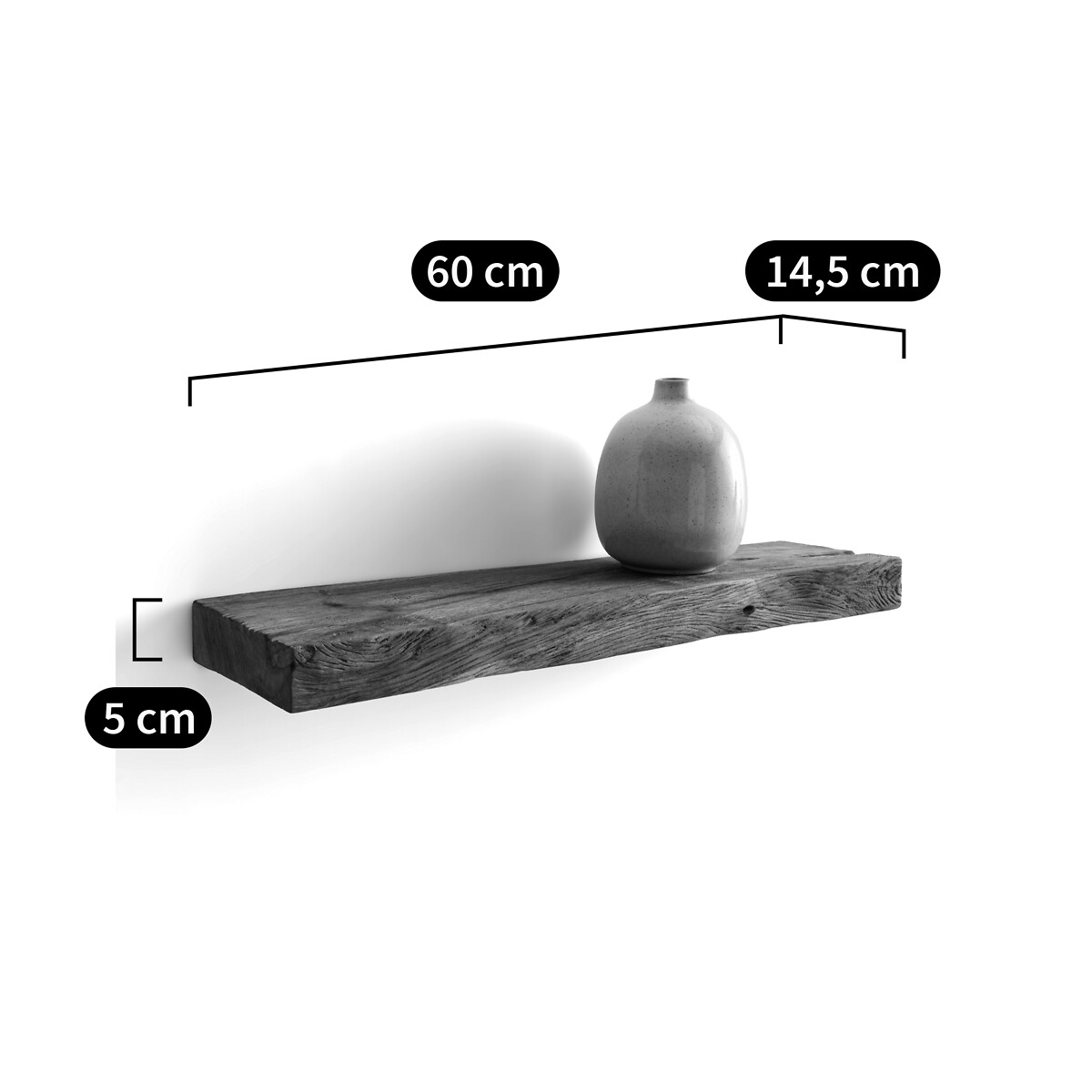 LA REDOUTE INTERIEURS<br>Prateleira de parede em teca maciça, 60 cm de comprimento, Gana