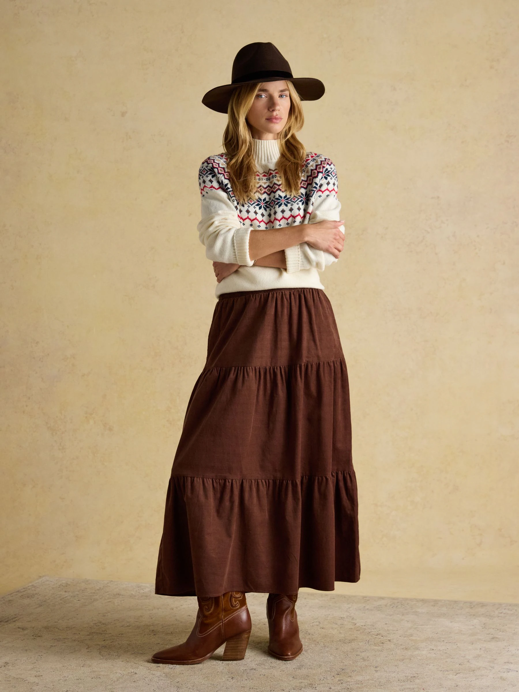 Crème - Joules Alba Fair Isle High Neck Cotton-Blend Jumper