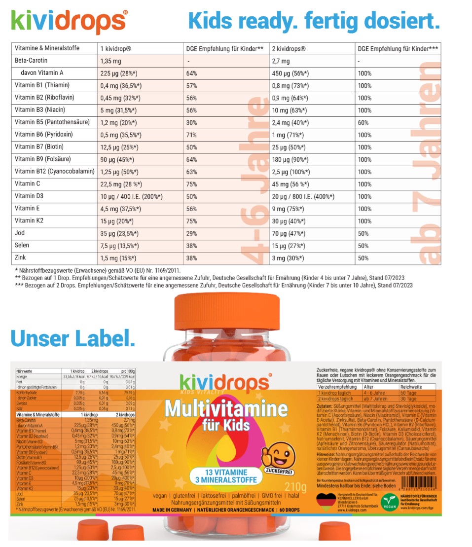 Kividrops Multivitamin Gummis für Kinder 210g MHD:31.1.25