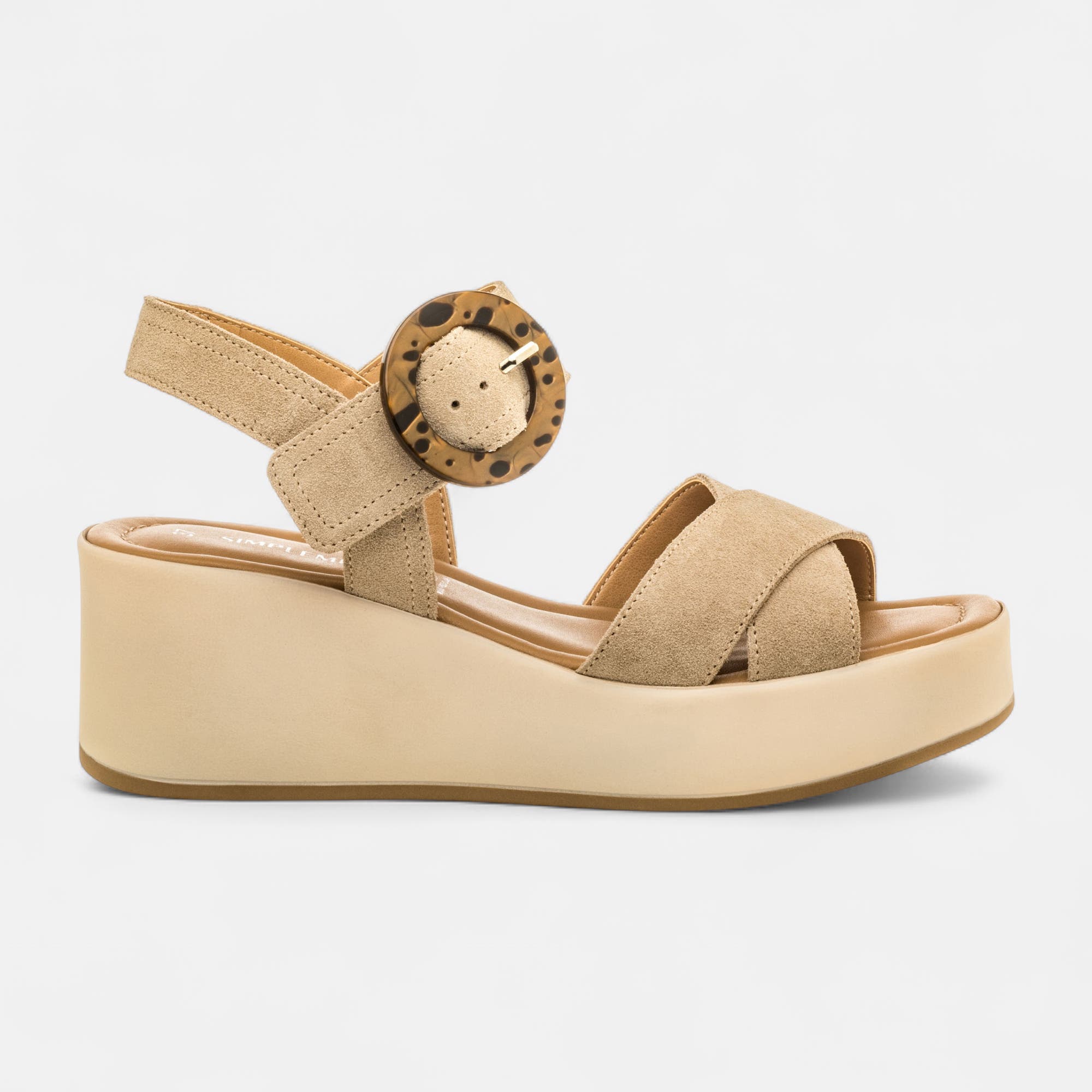 Nu-pieds à talon compensé Femme en cuir beige