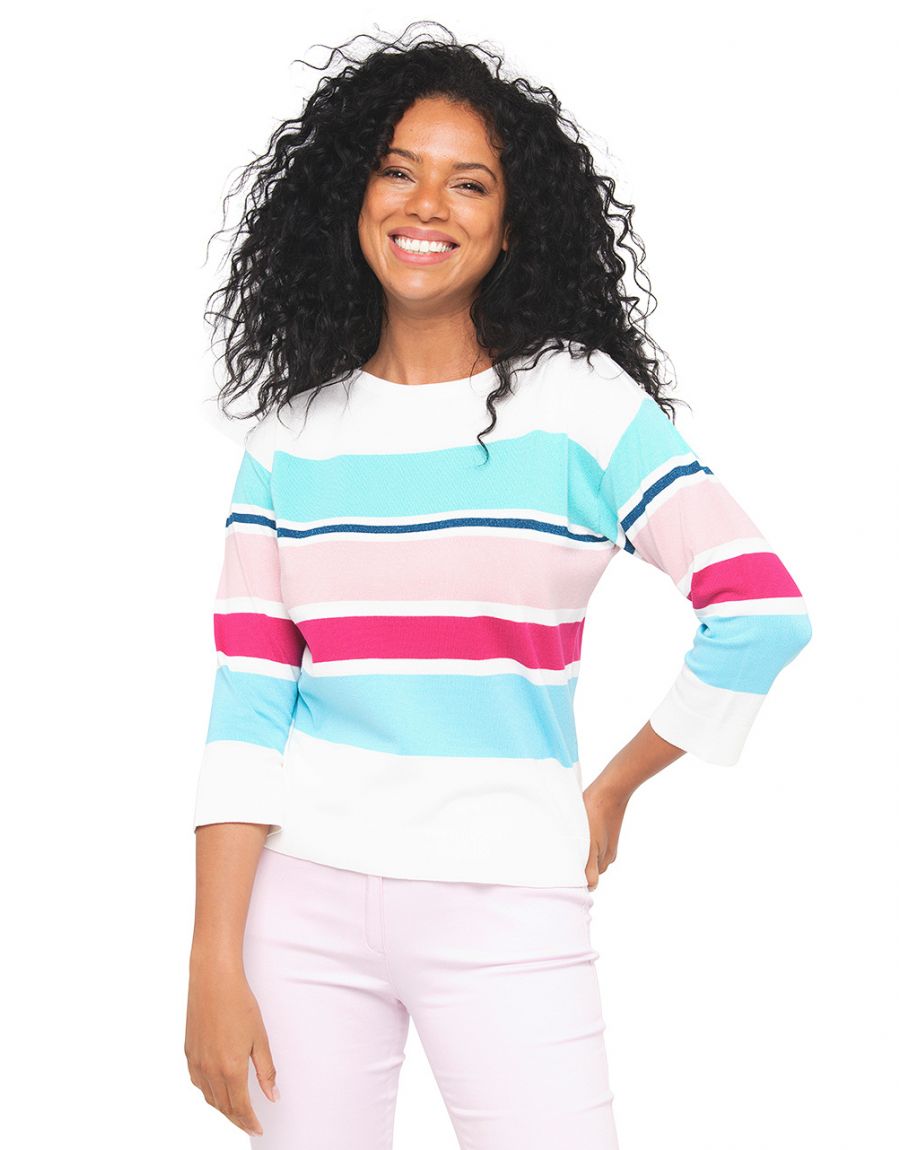 Pull marinière bleu rose