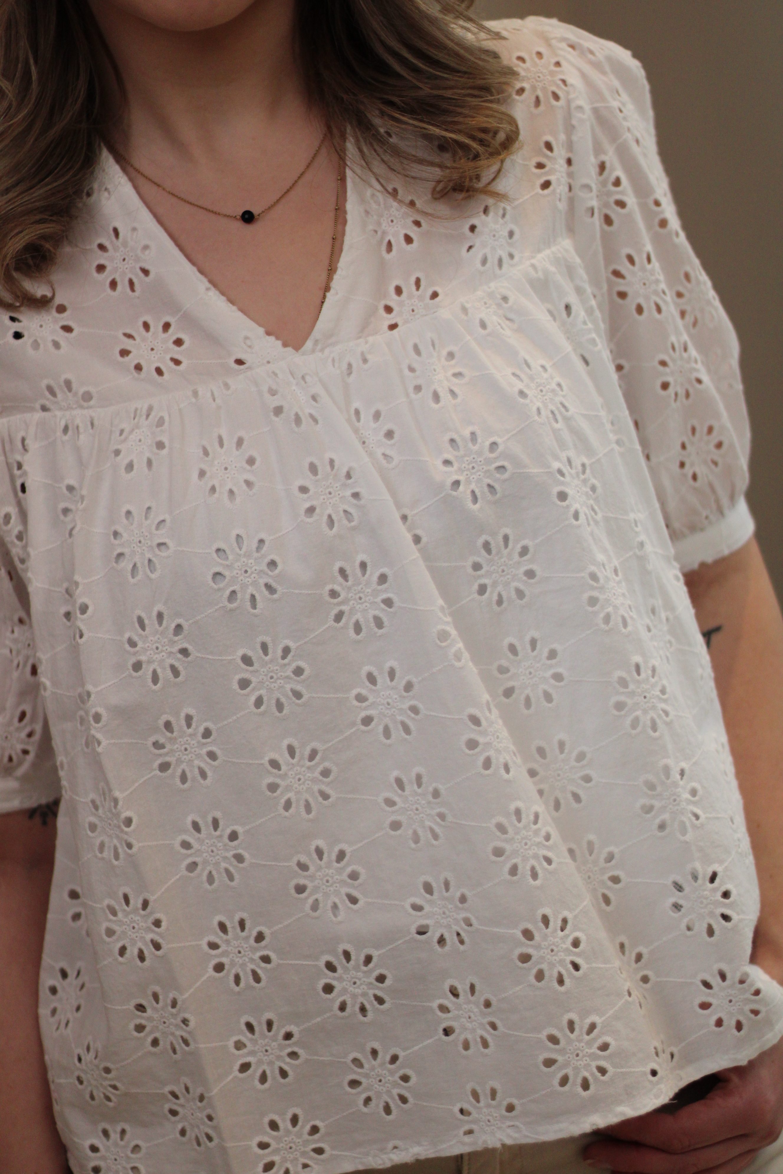 Rino & Pelle - Brave Short Sleeve Blouse With Embroidery - White