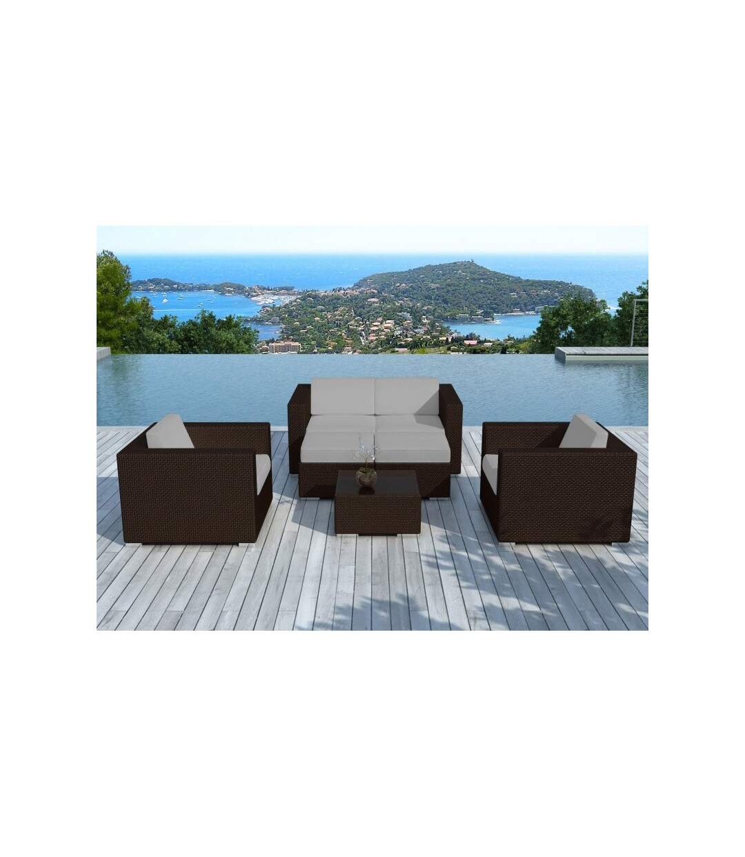 Paris Prix - Salon De Jardin En Résine Tressée portofino Gris & Marron