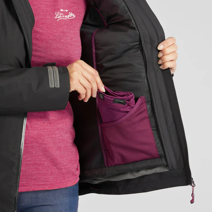 Decathlon Forclaz - Jaqueta impermeável 3 em 1 Forclaz para mulheres, ideal para viagens e mochilão, com temperatura de conforto de -8°C (17,6°F).