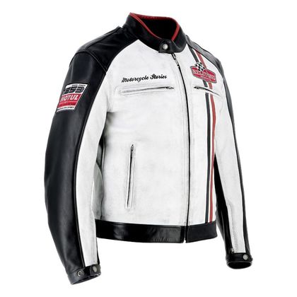 Blouson Helstons JAY MOTUL CUIR RAG - Blanc / Noir