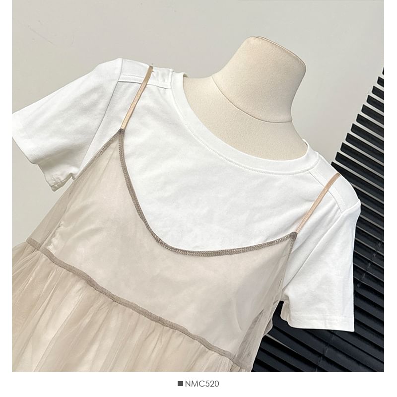 Lemongrass - Mouwloze V-hals mesh lange jurk in 6 kleuren