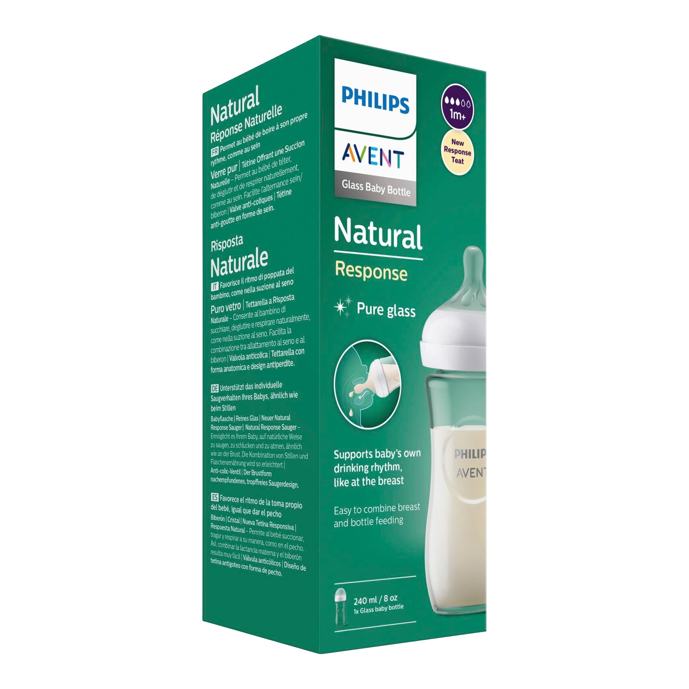 Philips Avent Babyflasche Natural Response, Glas, 240ml, ab 1M