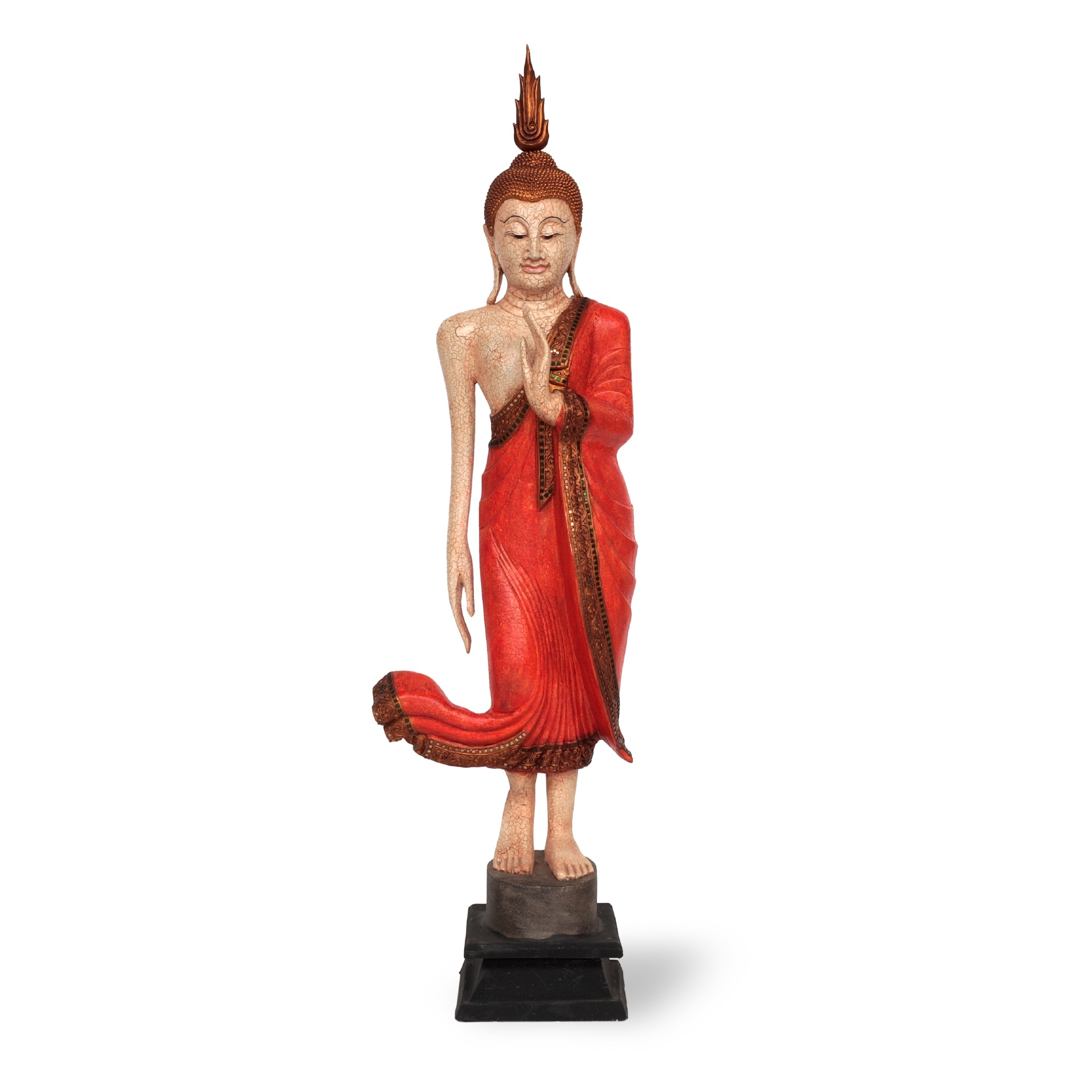 'Buddha'-Skulptur, stehend, orange, H 152 cm, B 23 cm, T 23 cm von fischer's lagerhaus