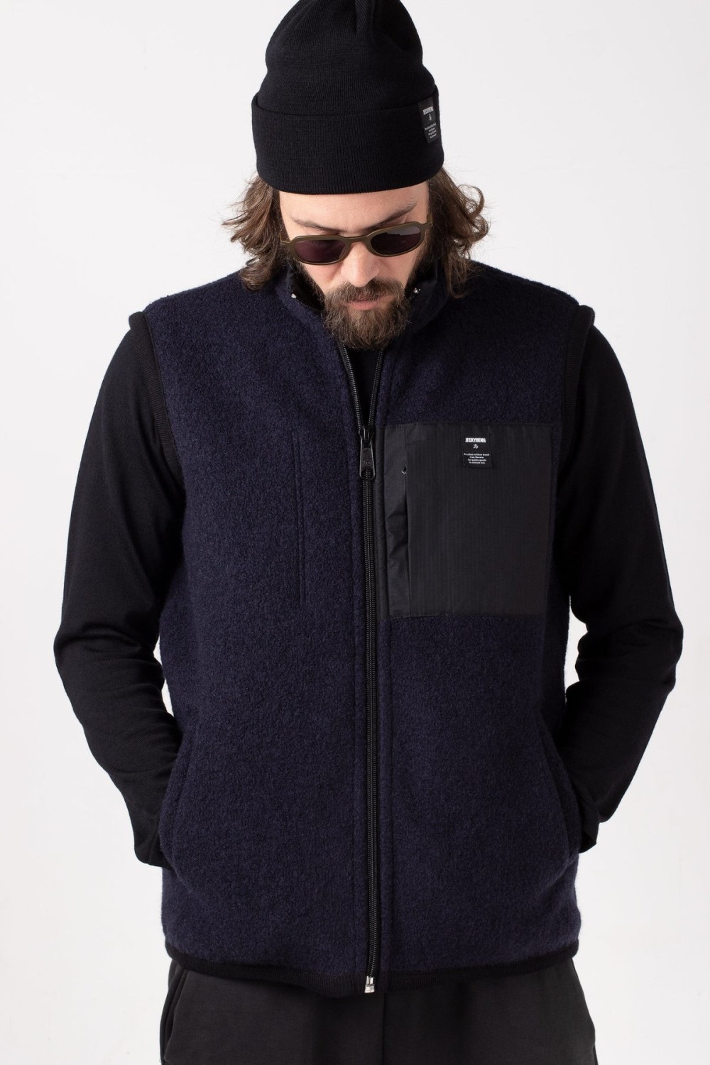 Jeckybeng The Natural Wool Fleece Vest Dark Navy