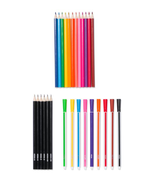 trousse à enrouler avec 27 marqueurs et crayons (de couleur)