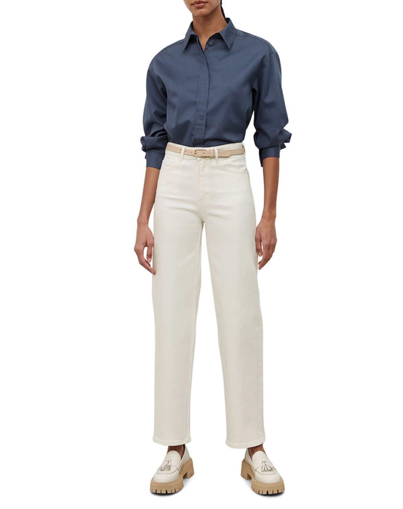 Marc O'Polo Jean taille haute Wideleg blanc