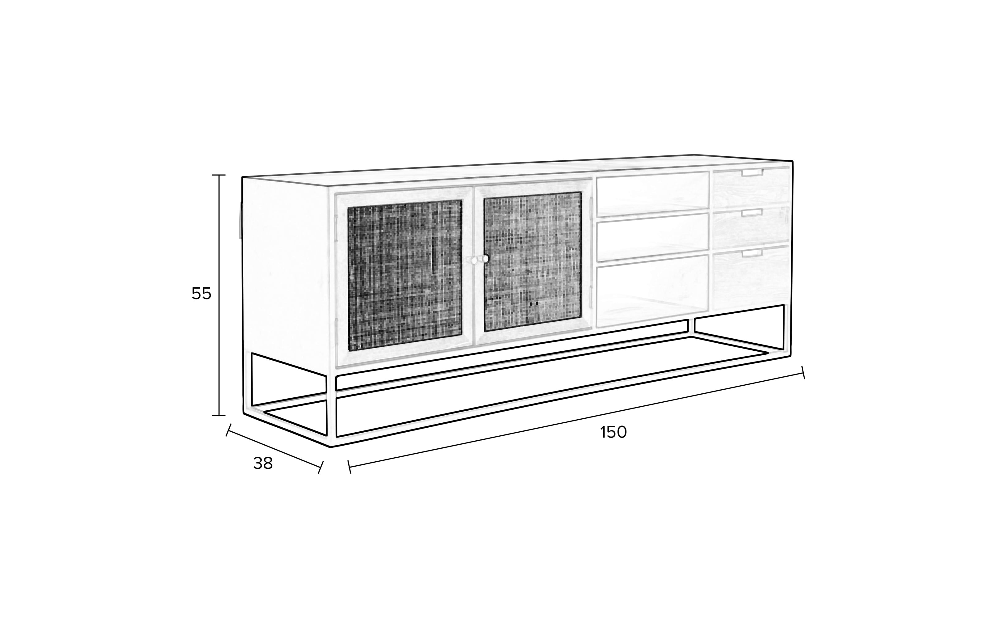 Sideboard Guuji, schwarz, Rattan, 156 cm