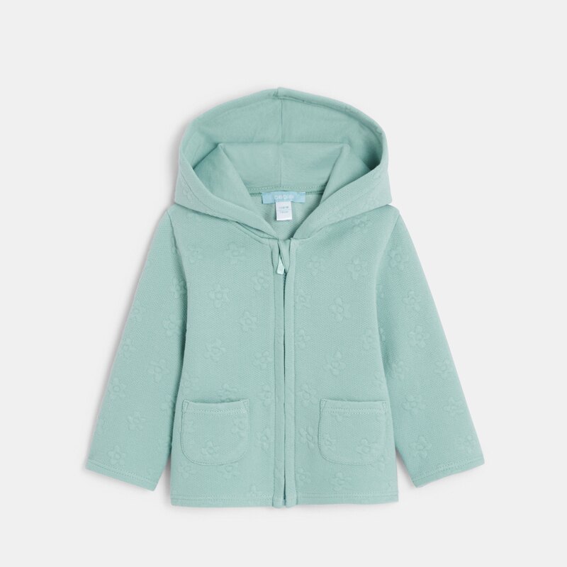 Sweat zippé molleton à capuche effet piqué vert bébé fille Vert