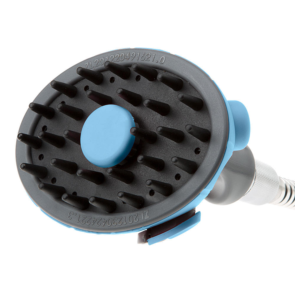 Douche pour chiens, dog shower, avec dents masseurs en caoutchouc et distributeur de savon