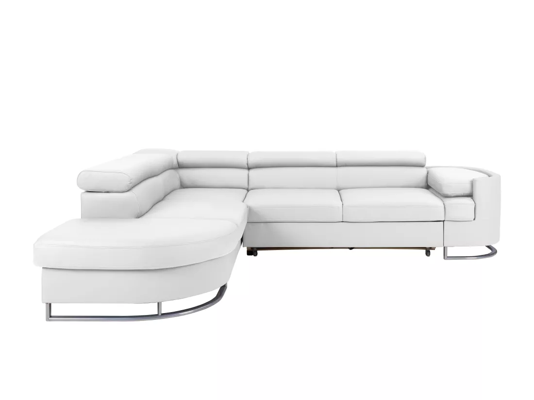 Canapé d'angle gauche convertible en simili blanc MYSEN II