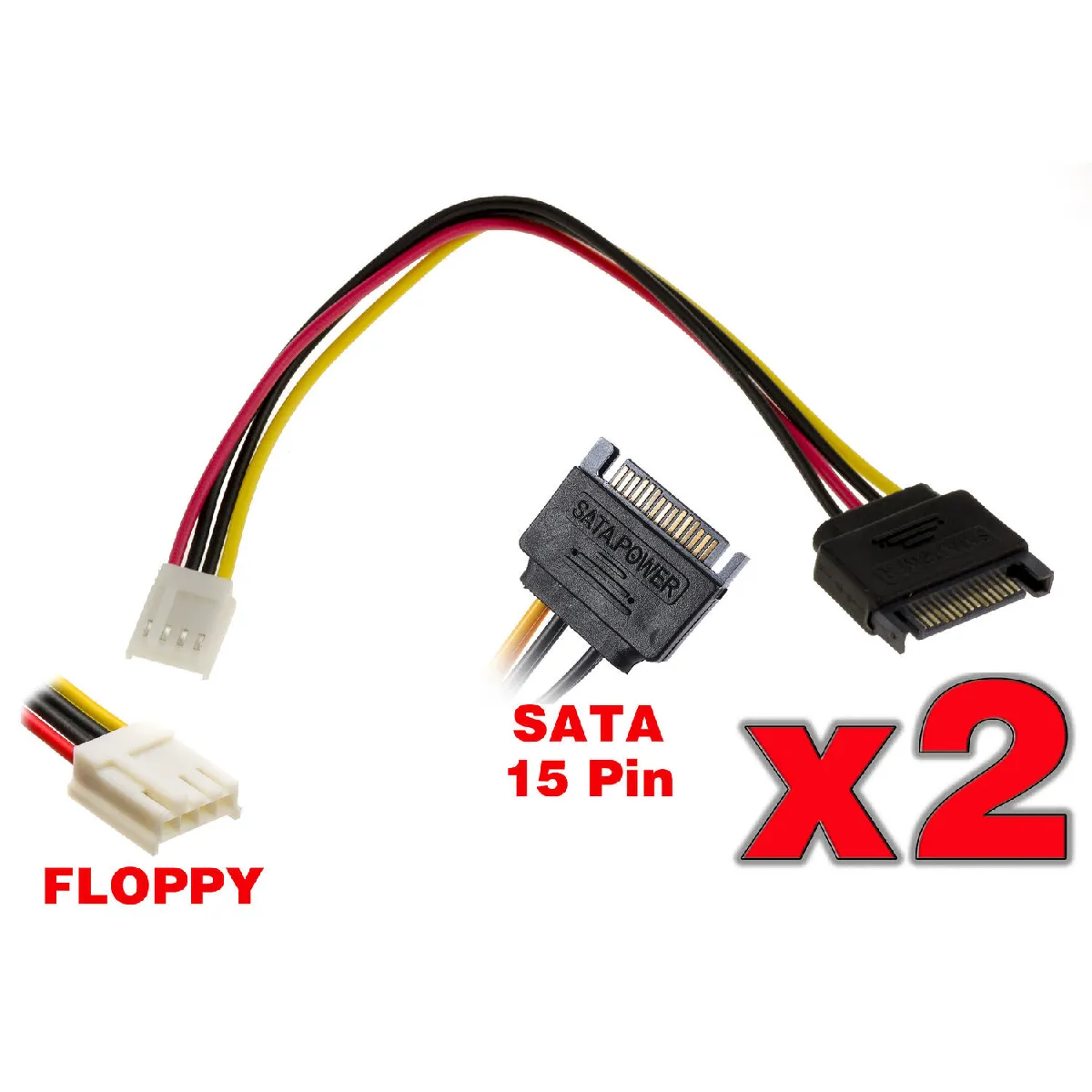 Kalea-Informatique 2x Cordon SATA 15 Mâle Floppy - 20 cm