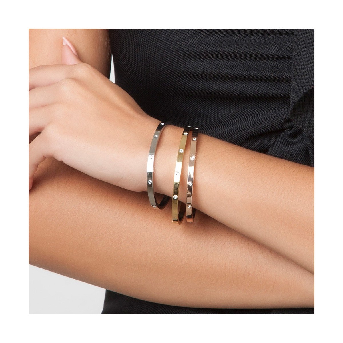 3 Bracelets en acier inoxydable  SC Crystal ornés de Cristaux scintillants