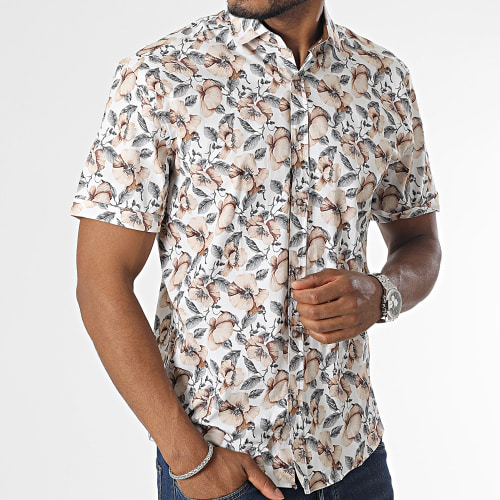 Chemise Manches Longues Blanc Beige Floral