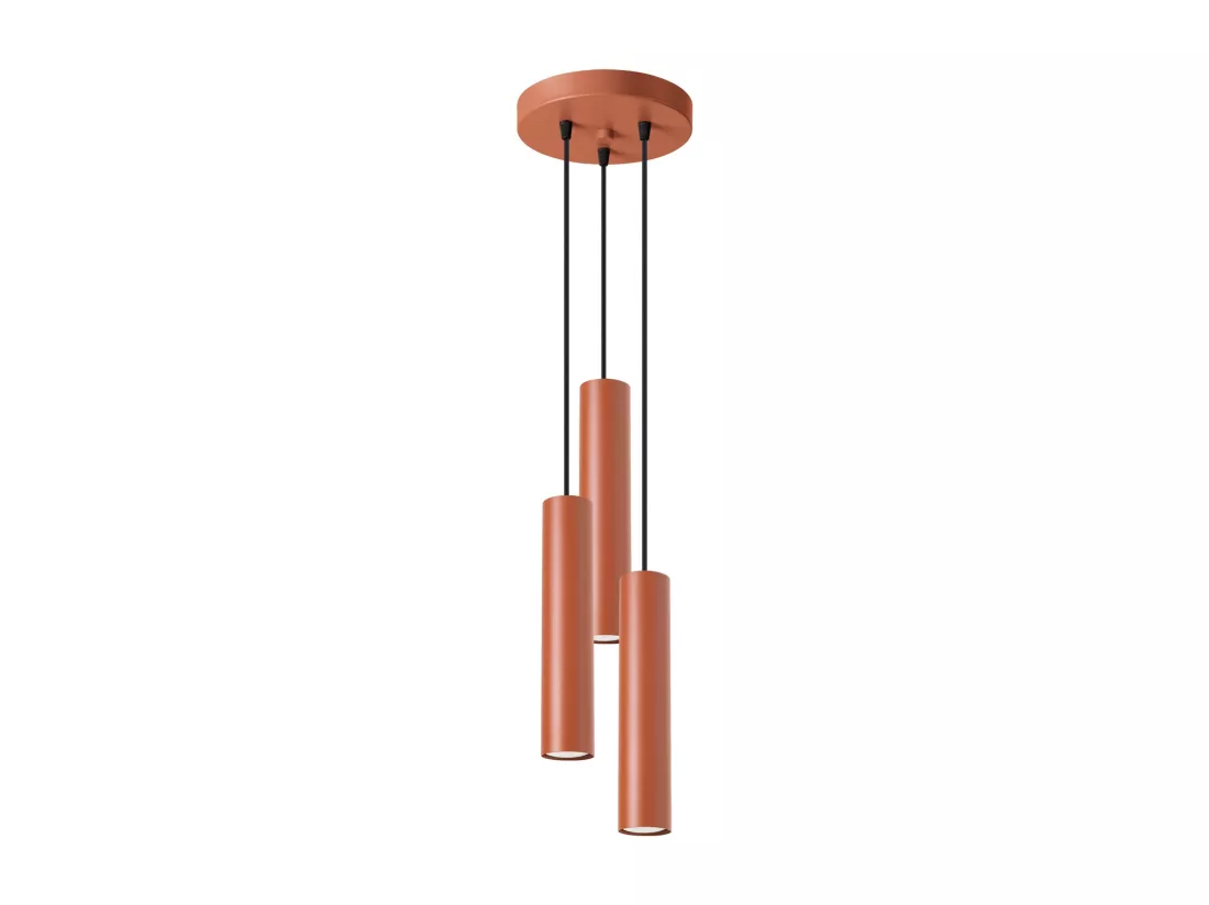 Lampe à suspension Lagos grenier en acier - 3 sources lumineuses - L.19,5 x H.108 cm - ocre rouge