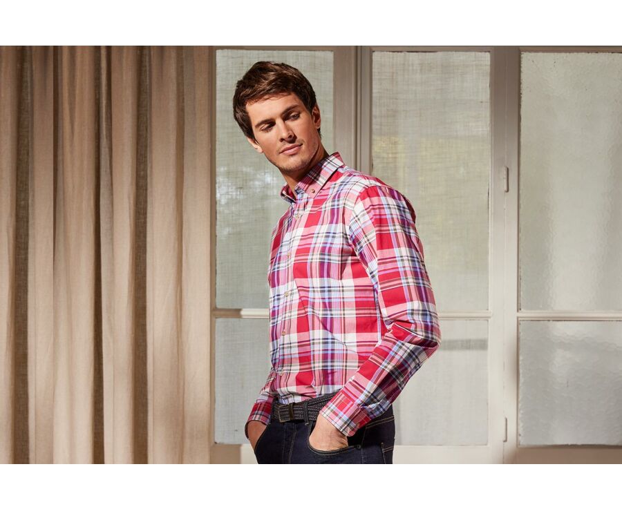 Chemise à carreaux homme bleue clair et rouge - MALVYN