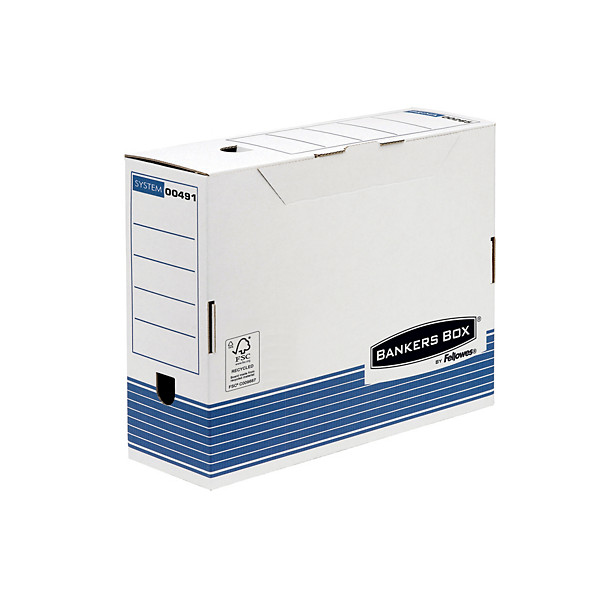 Bankers Box Boîte archives automatique FSC - Dos 15 cm - Blanc / Bleu - Lot de 10