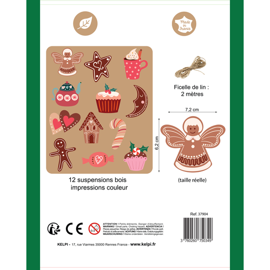 Suspension en bois DIY thème Noël gourmand 2 H.6,2 cm - x12