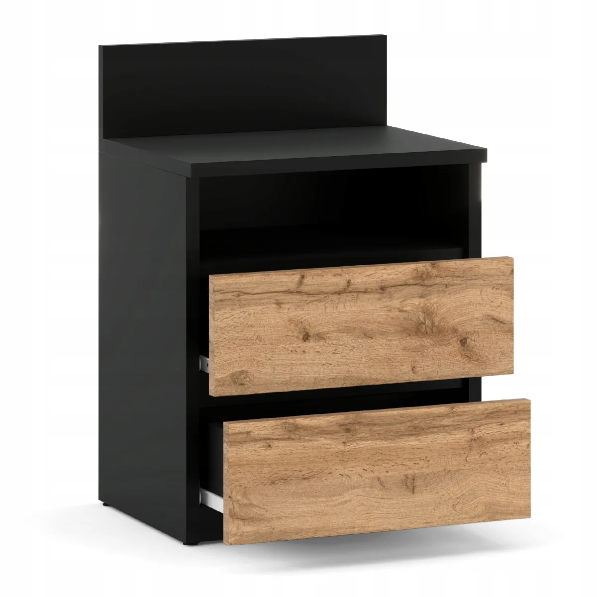 Table de chevet - Noir/Wotan - 2 tiroirs