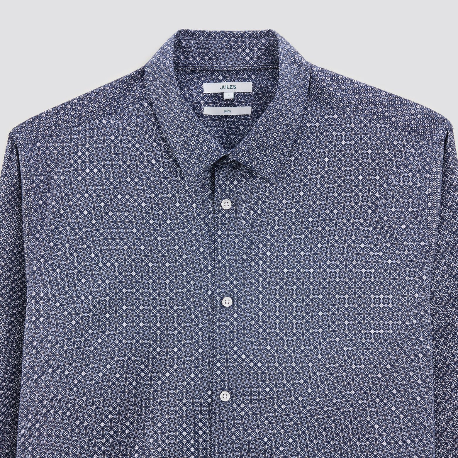 Chemise slim imprimé géométrique coton satin Bleu moyen