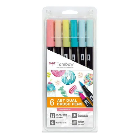 Tombow ABT Dual Brush Pen mit zwei Spitzen Candy Colours 6St