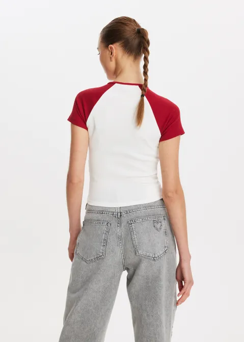 T-shirt met colorblock rood (ROO)