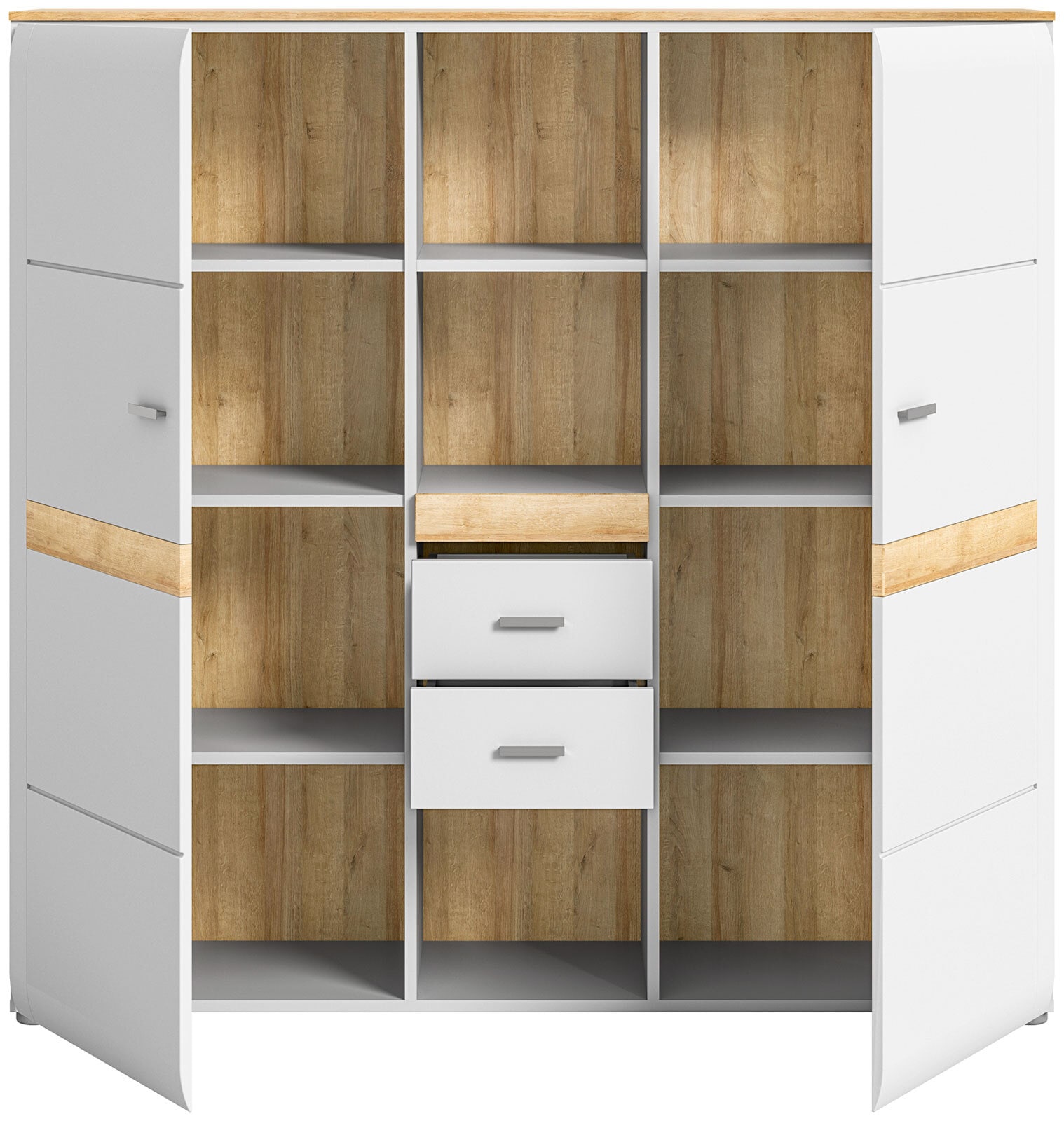 Highboard Ashton Ashgray matt/Eiche Riviera-Holzoptik 142x138x37 cm
