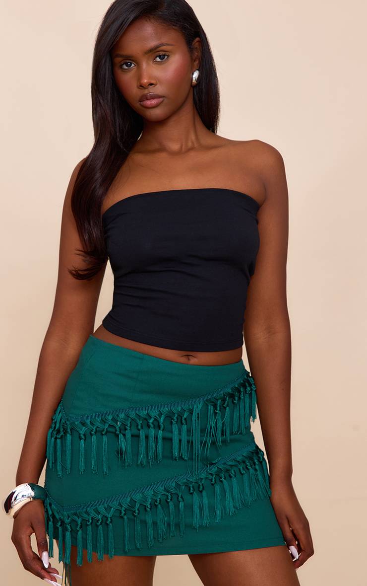 Vert Turquoise Mini-jupe En Lin Avec Détails À Pompons