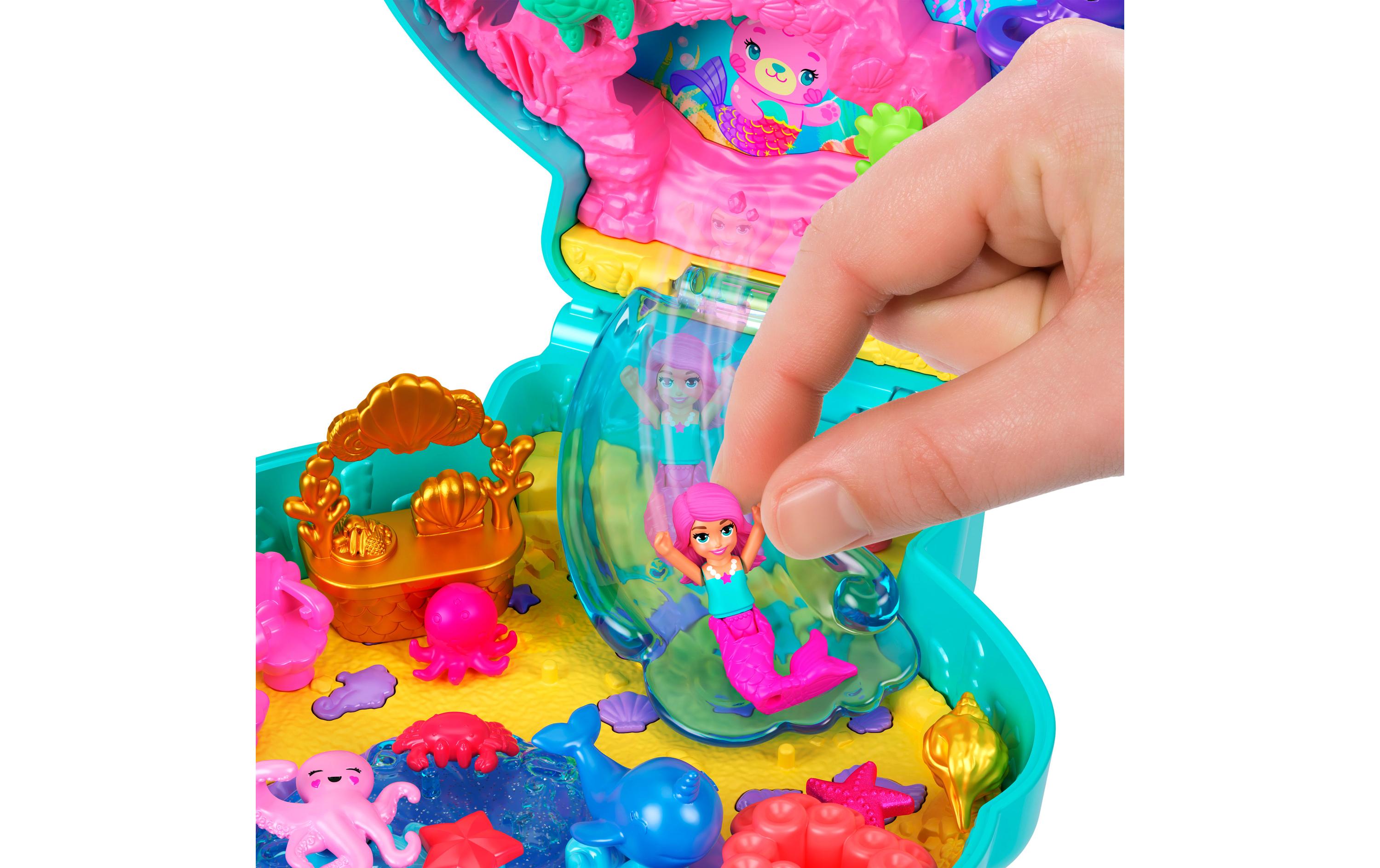 Spielset Meer-Bär SchatulleSpiel-Set mit 1 Mini-Meerjungfrauenpuppe und Meerestieren, Reisespielzeug mit passendem Zubehör