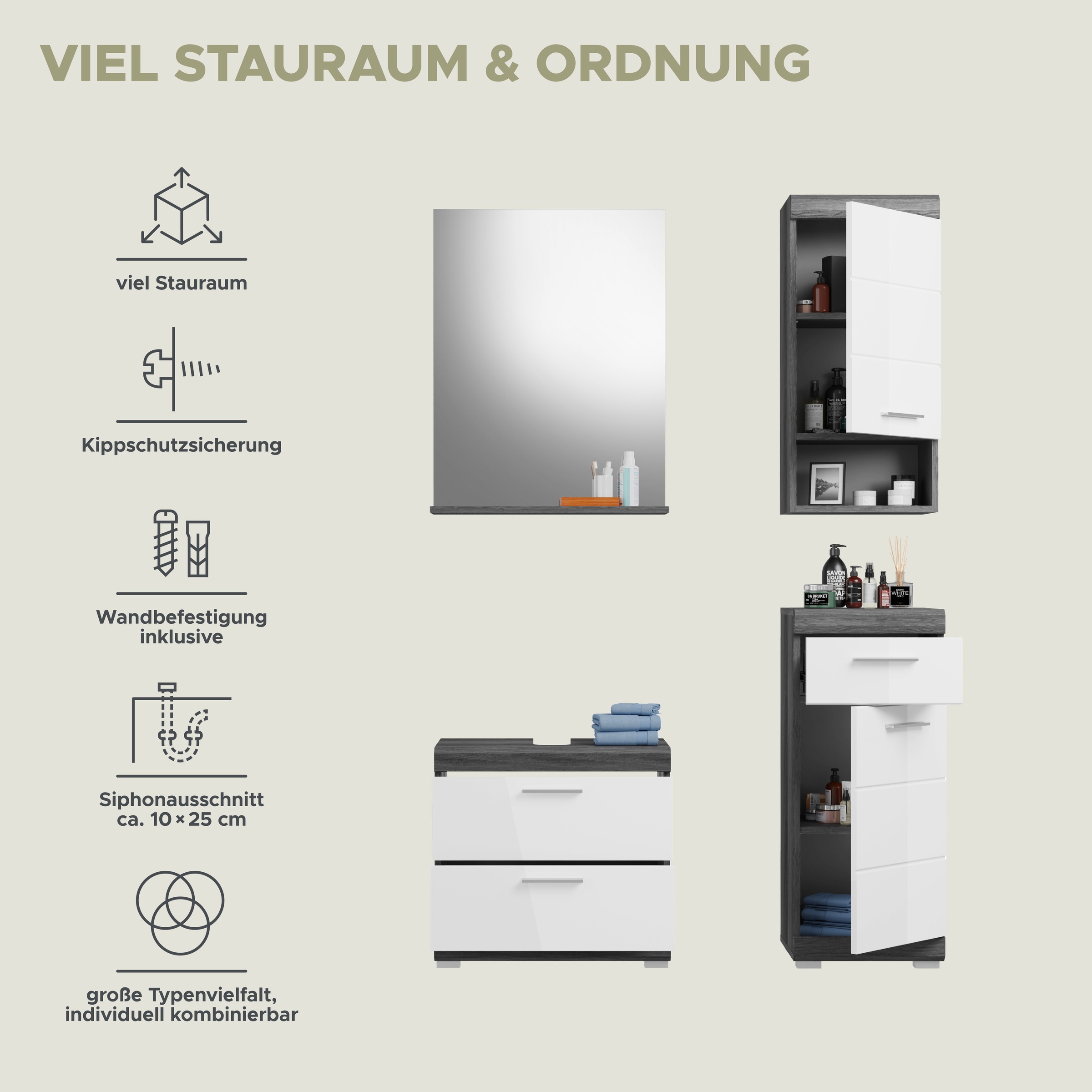 INOSIGN Badmöbel-Set »Siena, 4 teilig, bestehend aus:« Set, TOPSELLER!, 3 Stk. tlg.