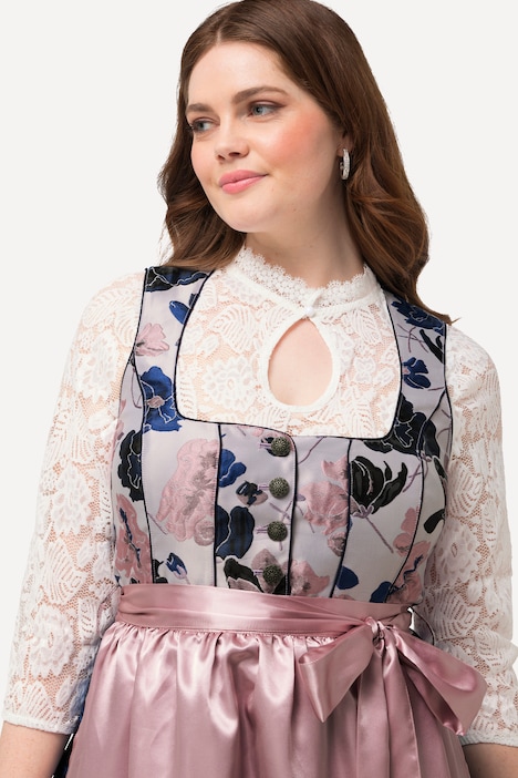 Dirndl, Blüten, Schmuckknöpfe, Carree-Ausschnitt, ärmellos