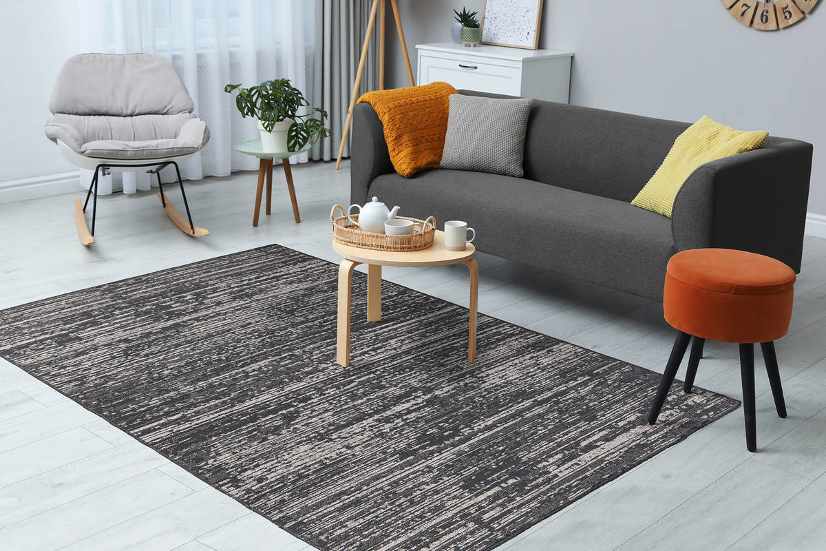 Flachgewebeteppich KALEVI 100 - grau - mit 3D-Struktur - 80x150 cm