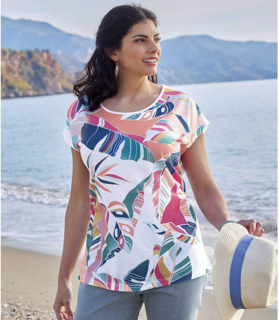 Tee-Shirt Imprimé Feuillage Stylisé