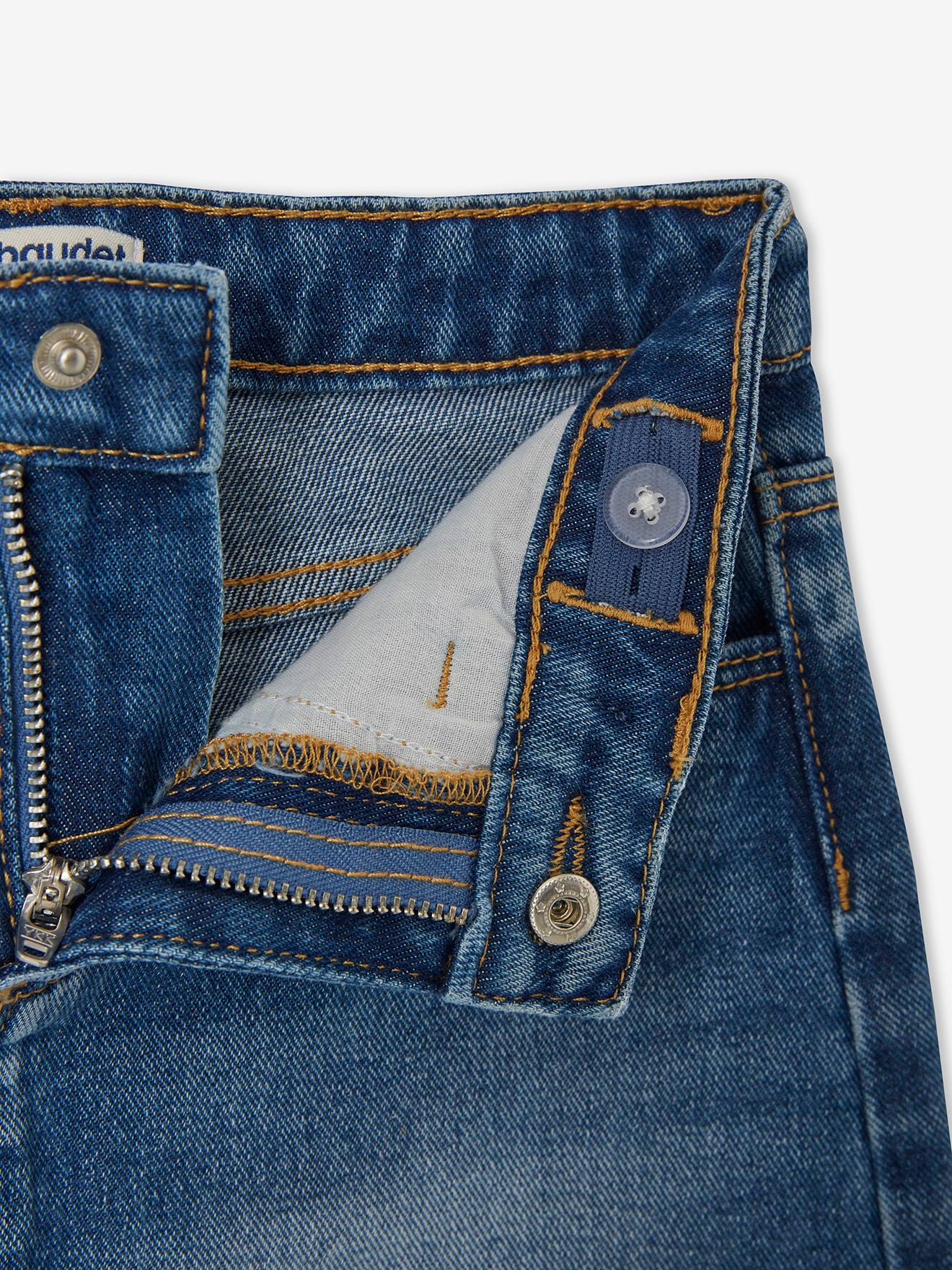 Saia trapézio em jeans, para meninas, lavagem azul escura