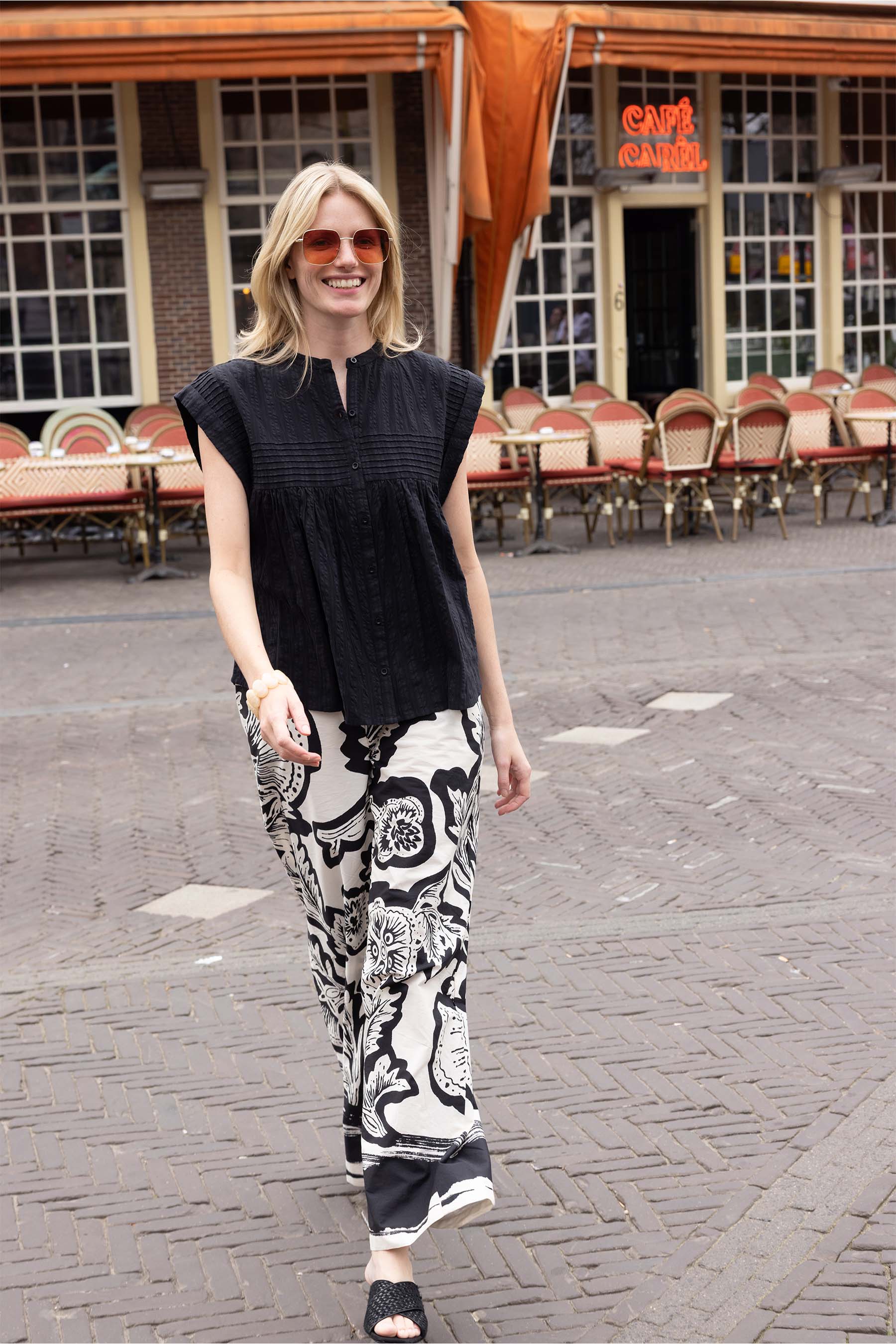 voile blouse met structuur streep