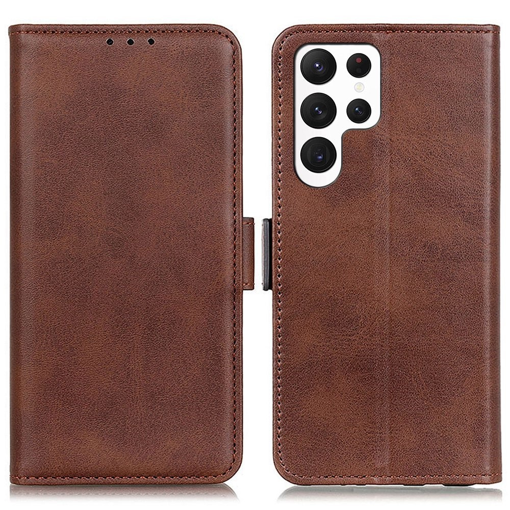Samsung Galaxy S23 Ultra 5G Vintage Leder Tasche Flip Cover Fashion Design - Braun
