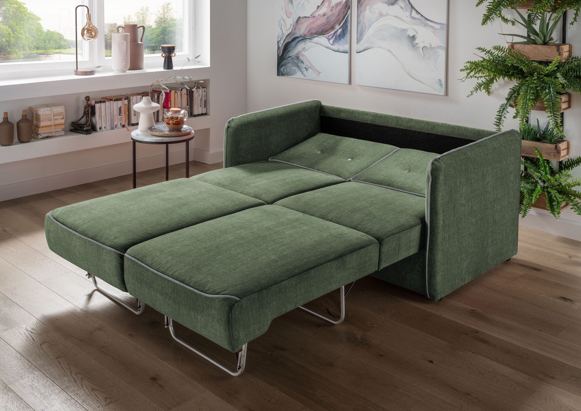Home affaire Schlafsofa »Merina« mit zweigeteilter Bettfunktion, Auszug nach vorn, Federkern