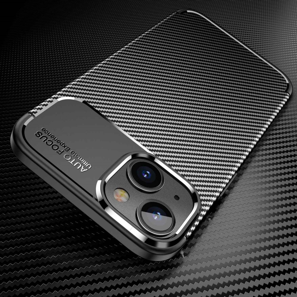 iPhone 14 Gummi Case Schutzhülle mit Air Cushion Fallschutz im Carbon Look - Schwarz